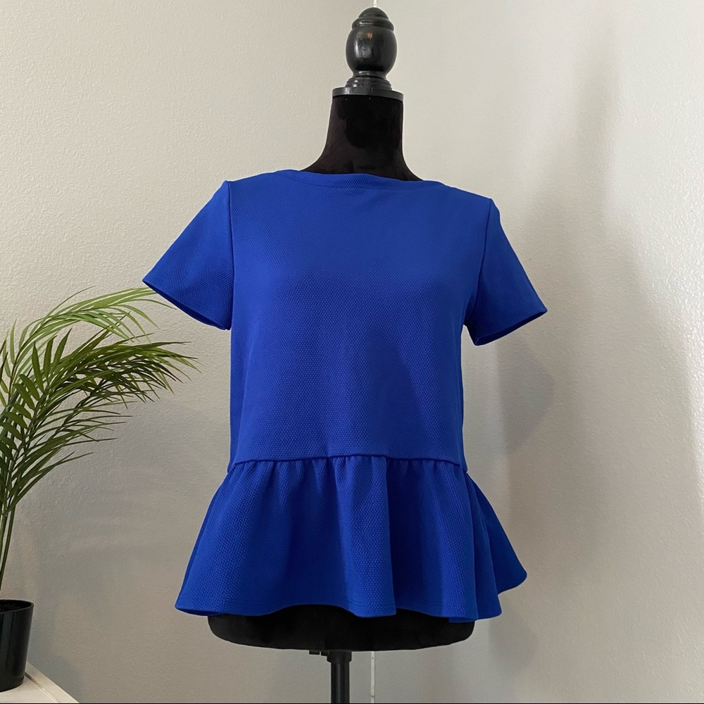 Elle Royal Blue Textured Peplum Top